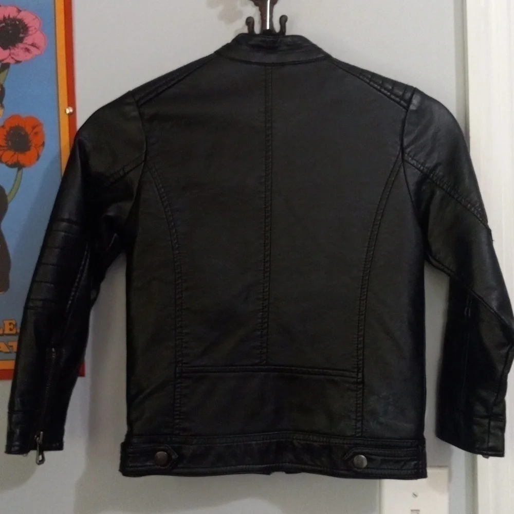 LJYH Boys Faux Leather Black Motorcycle Biker Zip Up Jacket 4 - 5 T